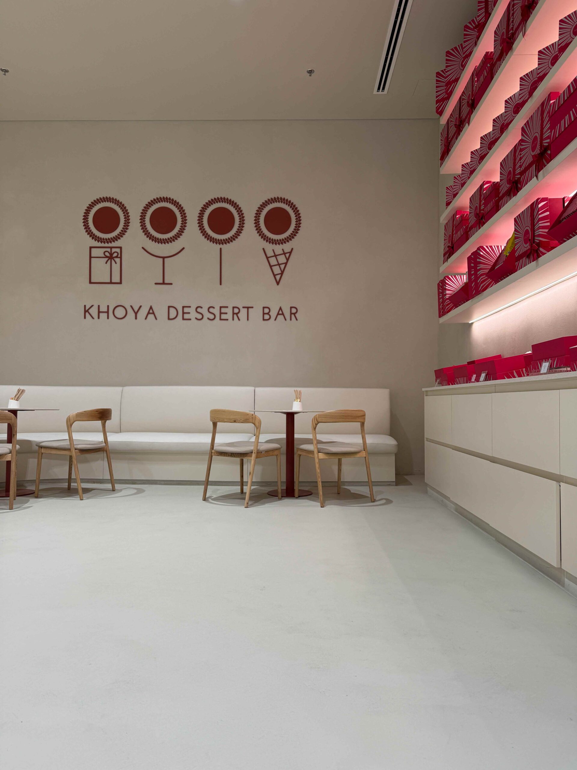 Microcement wall and floor finishes at Khoya Restaurant in Dubai Hills