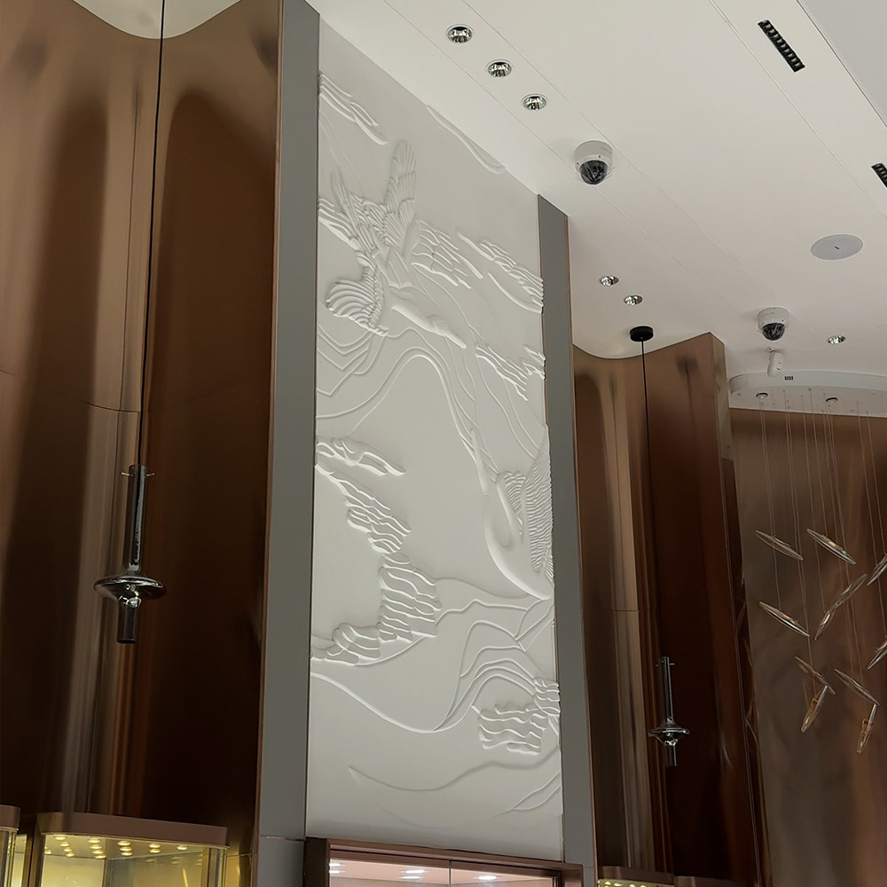 Coral pattern 3D decorative plaster wall in Dubai retail space