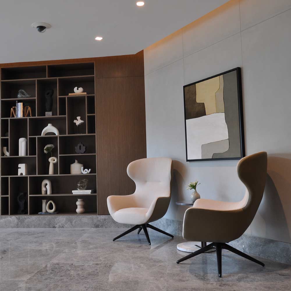 Custom interior fit-out with built-in joinery and decorative wall paint in a luxury residential space