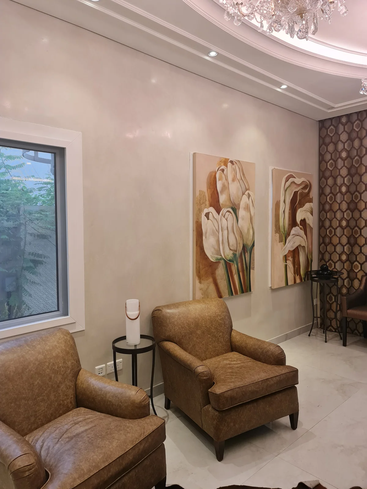 Marmorino tonal movement and sheen beside residential artwork